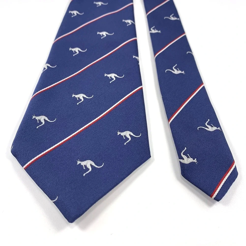 Vintage Australia by John & Lois Kangaroo Mens Tie Navy Red White Stripe Repp